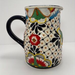 Talavera Style 7" Hand Painted Pitcher MADE in MEXICO Folk Art Floral Ceramic